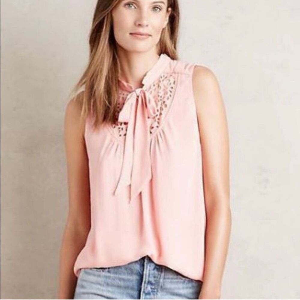 Anthropologie Maeve Pink Laser Cut Sleeveless Top Size 4